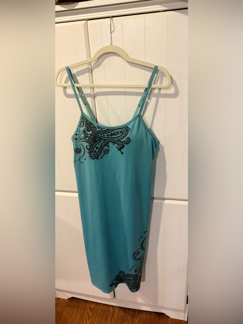 Athleta Y2K Vintage Style Teal Paisley Swim Cami Dress Built In Bra Boho Small - Picture 2 of 6